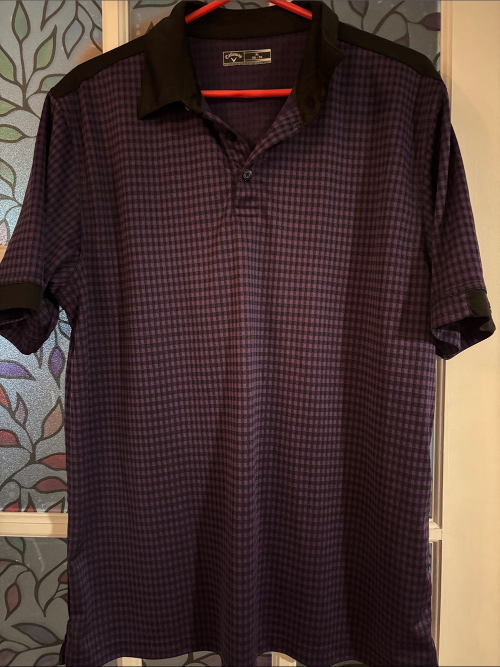 Callaway Men's Dark Purple Check Polo with Black Trim